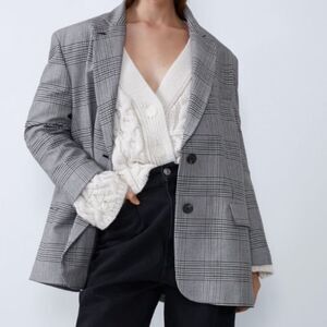 Zara Gray Plaid Blazer